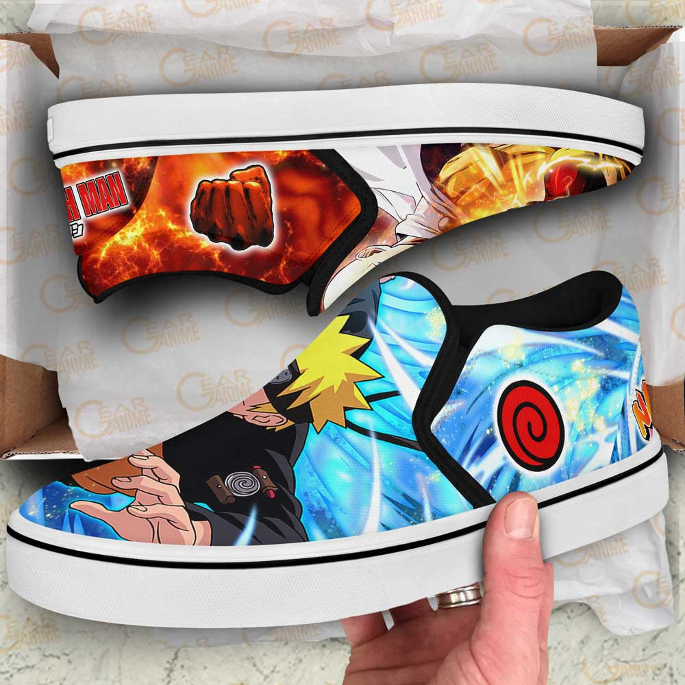 Nrt Uzumaki and Saitama Slip-On Shoes Canvas Custom Anime Shoes Otaku Gift Ideas
