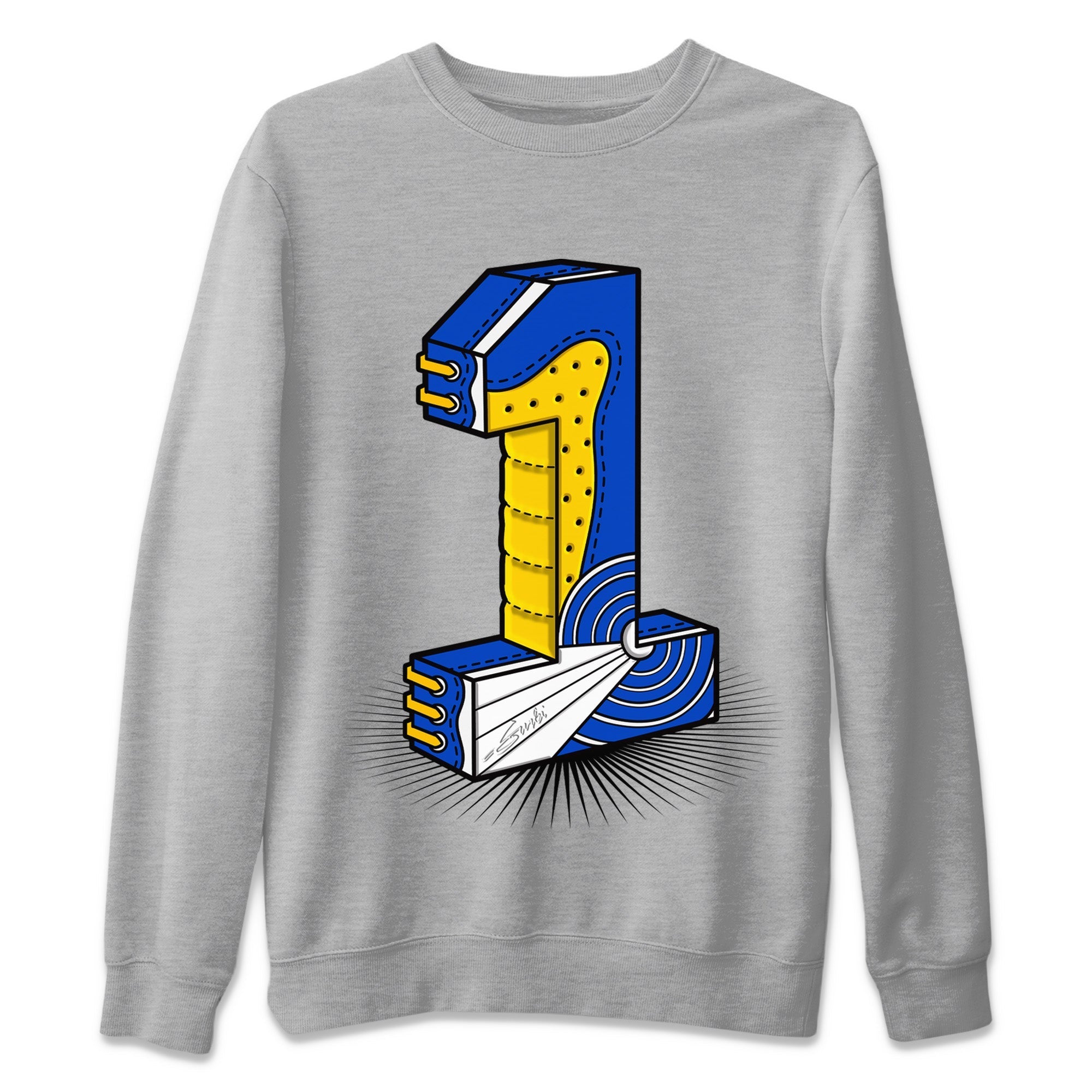 Number Statue Unisex Sweater – Air Jordan 1 Game Royal Varsity Maize, Sneakers Matching Sweater