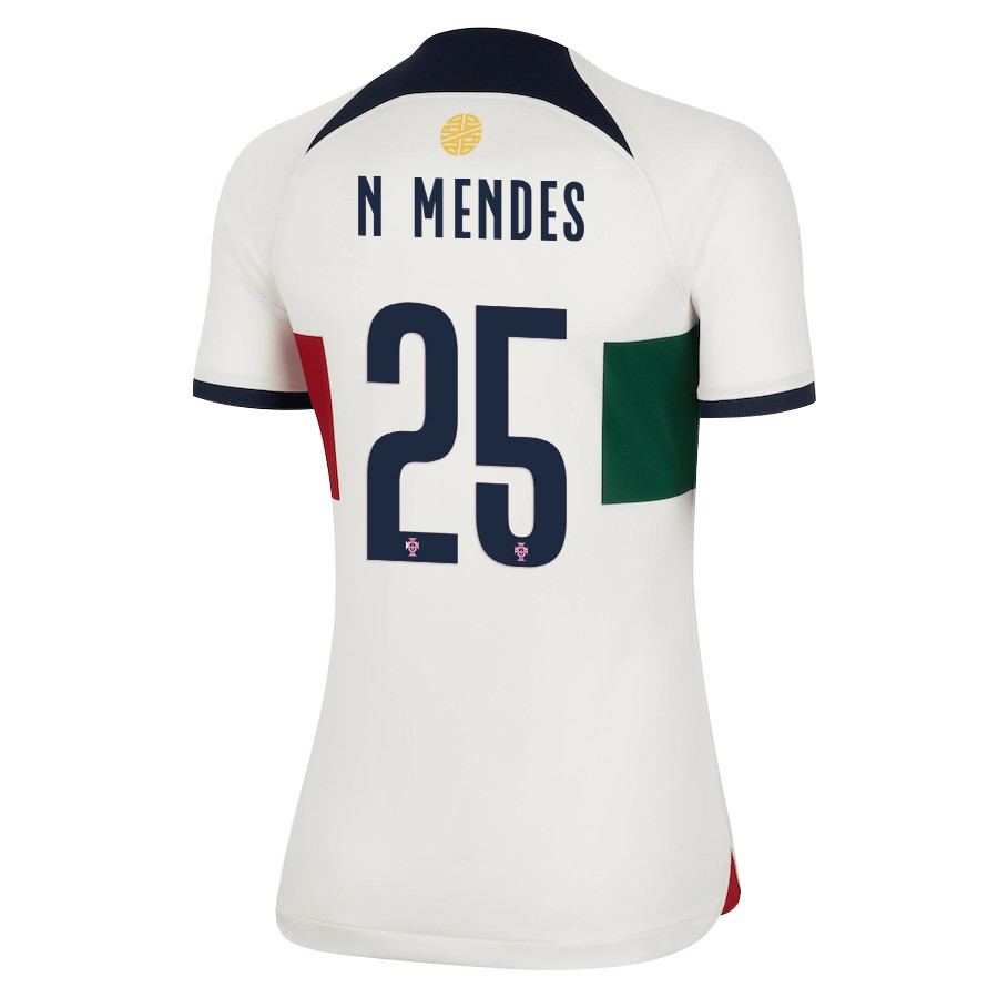 Nuno Mendes 25 Portugal National Team 2022-23 Qatar World Cup Women Soccer Jersey – Away