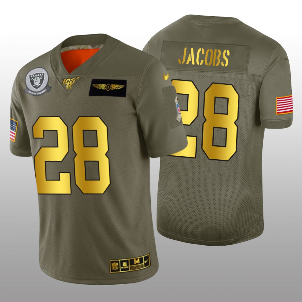 Oakland Raiders Josh Jacobs Olive Golden NFL 100 Jersey 2019 Salute to Service - Men's