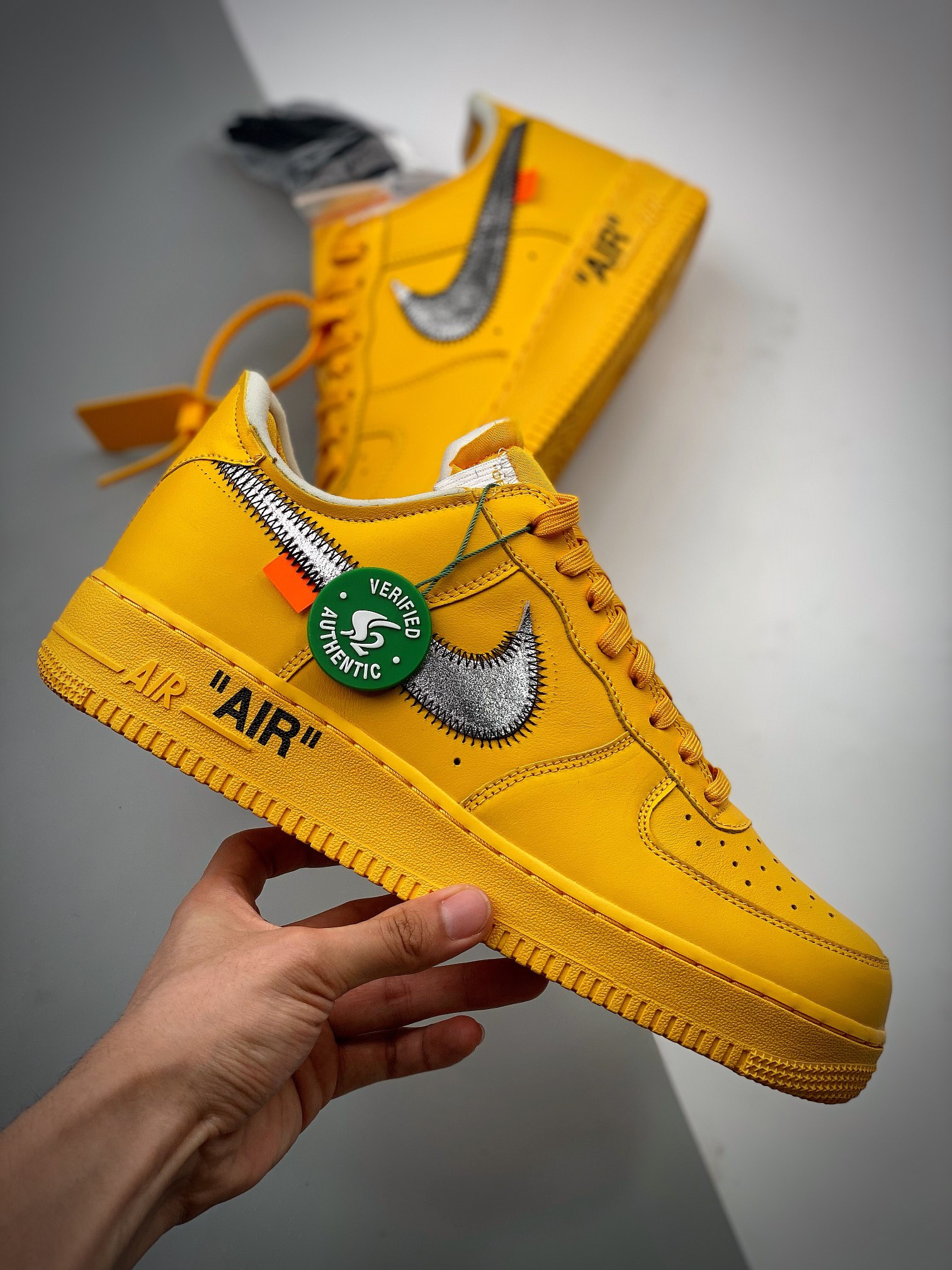 Off-White x Nike Air Force 1 Low University Gold/Black-Metallic Silver For Sale