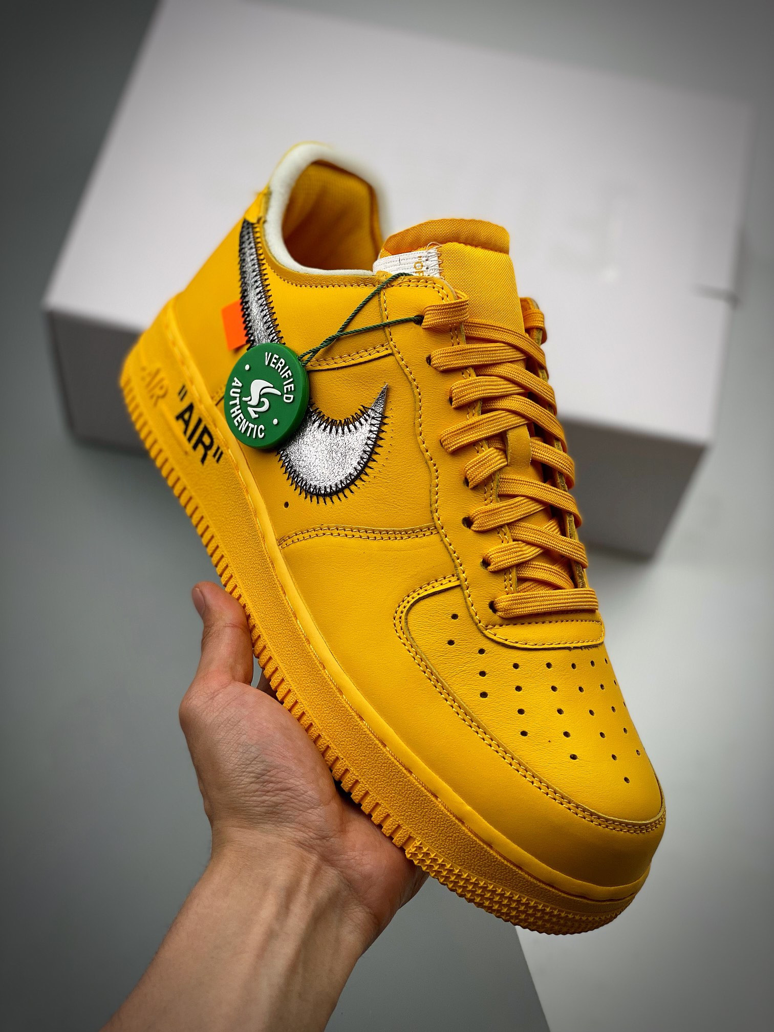 Off-White x Nike Air Force 1 Low University Gold/Black-Metallic Silver For Sale