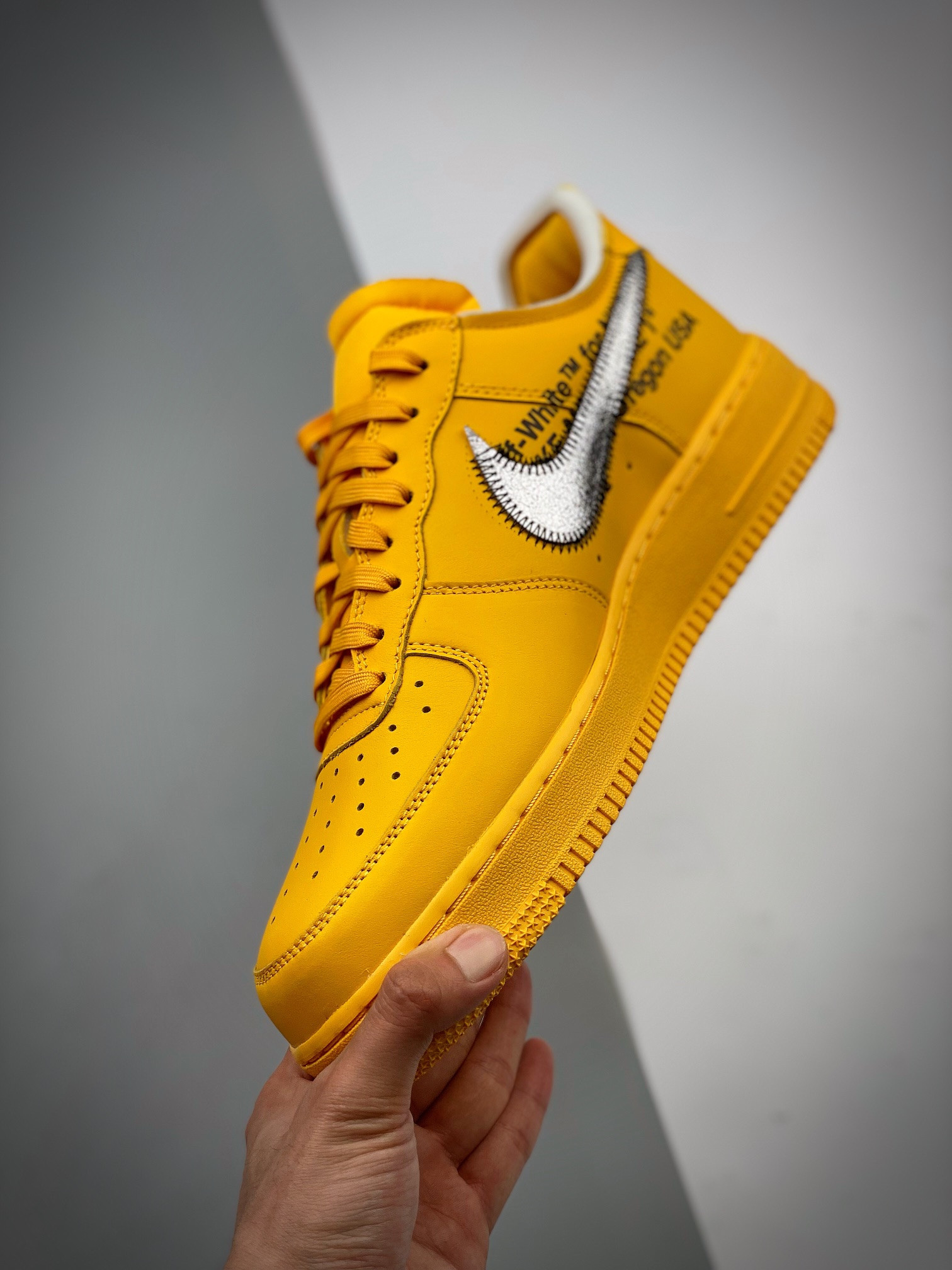 Off-White x Nike Air Force 1 Low University Gold/Black-Metallic Silver For Sale