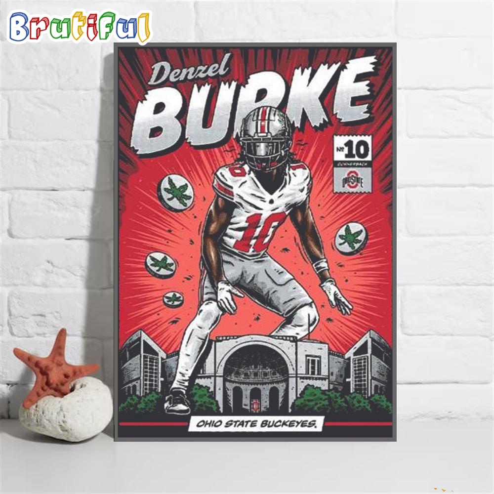 Ohio State Buckeyes 10 Denzel Burke Nil Comic Wall Art Poster Canvas