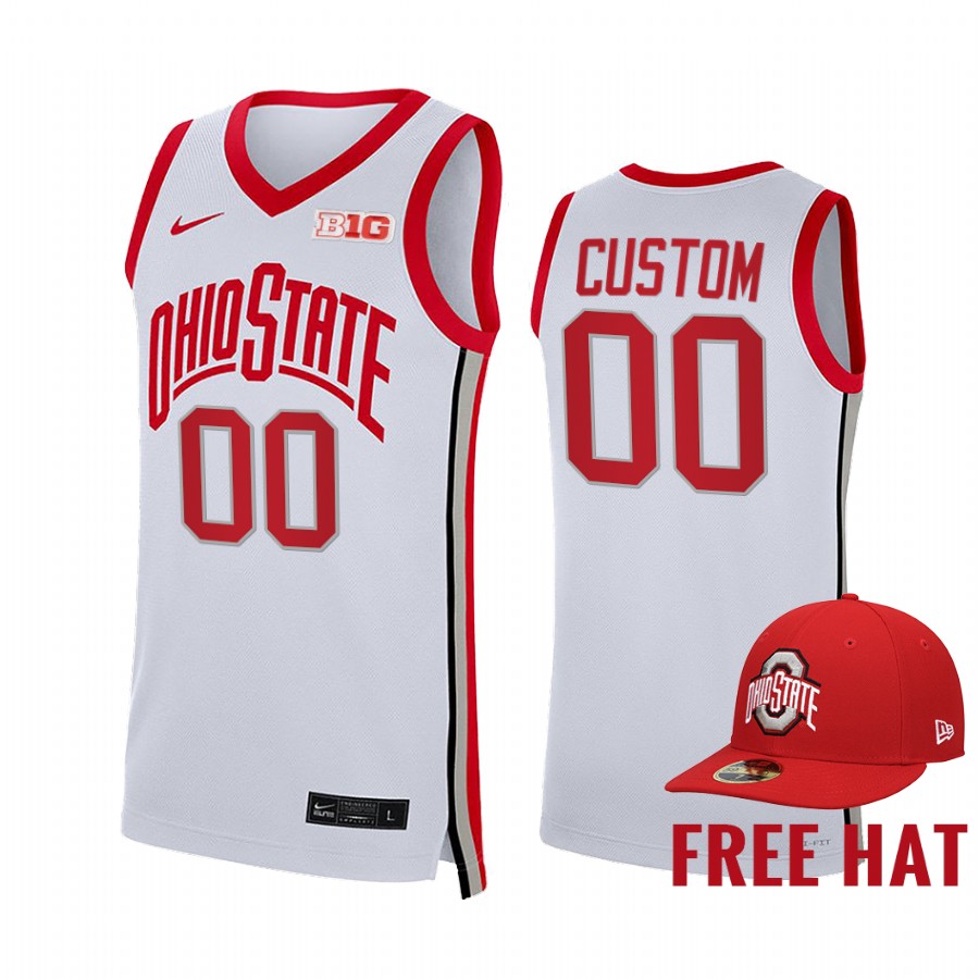 Ohio State Buckeyes Custom Jersey 2021-22 College White Free Hat Uniform