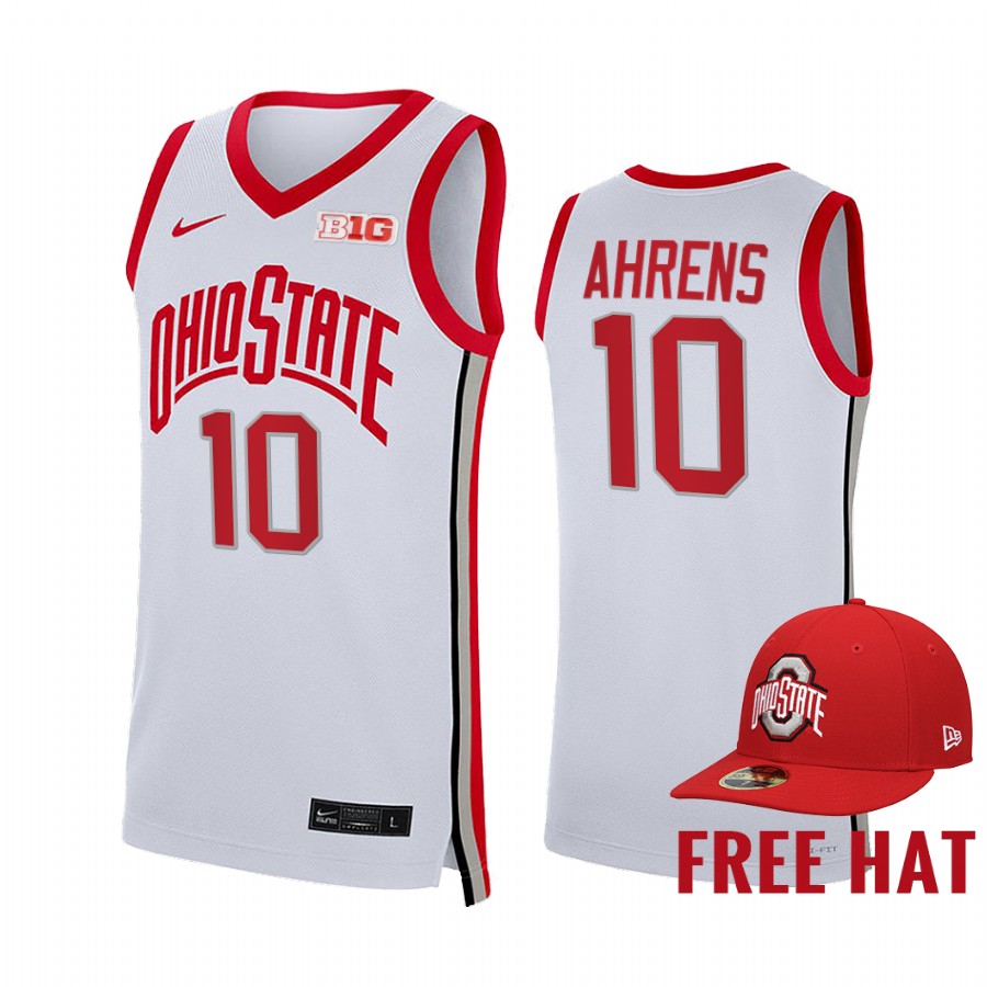 Ohio State Buckeyes Justin Ahrens Jersey 2021-22 College Ahrens Free Hat Uniform