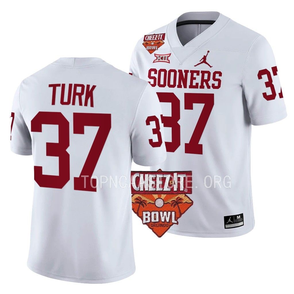 Oklahoma Sooners 2022 Cheez-It Bowl Michael Turk #37 White Men's College Jersey