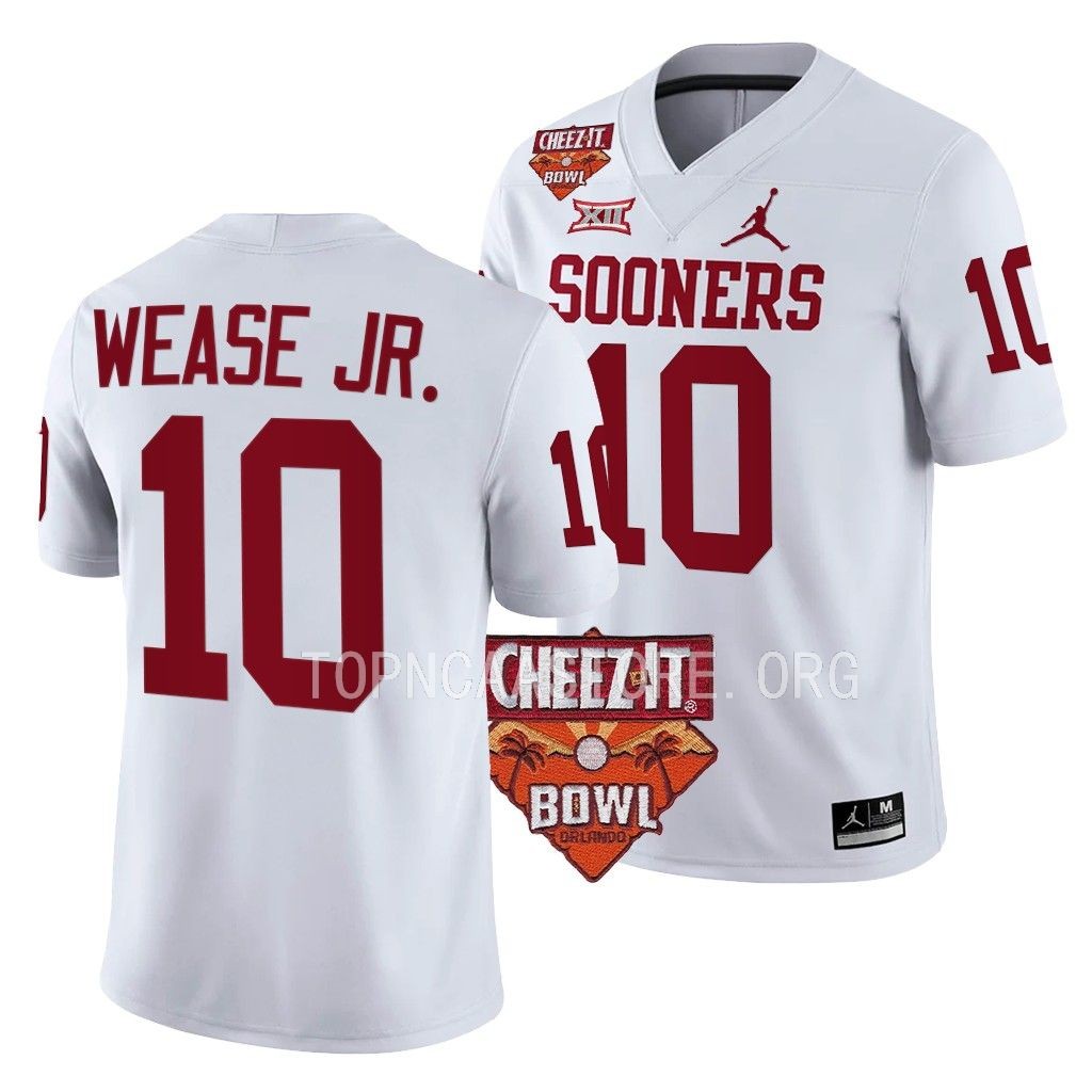 Oklahoma Sooners 2022 Cheez-It Bowl Theo Wease #10 White Men's College Jersey