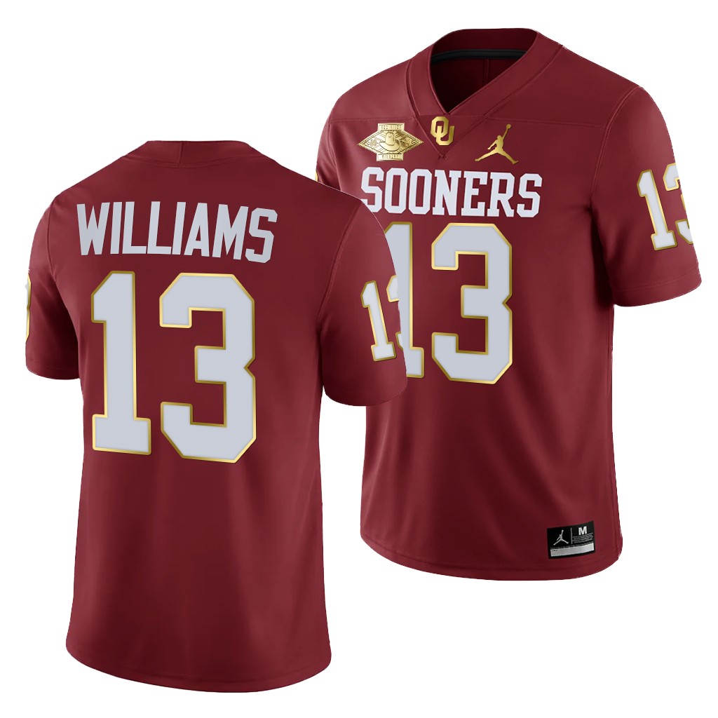Oklahoma Sooners Caleb Williams 13 Crimson 2021 Red River Showdown Golden Edition Jersey Men