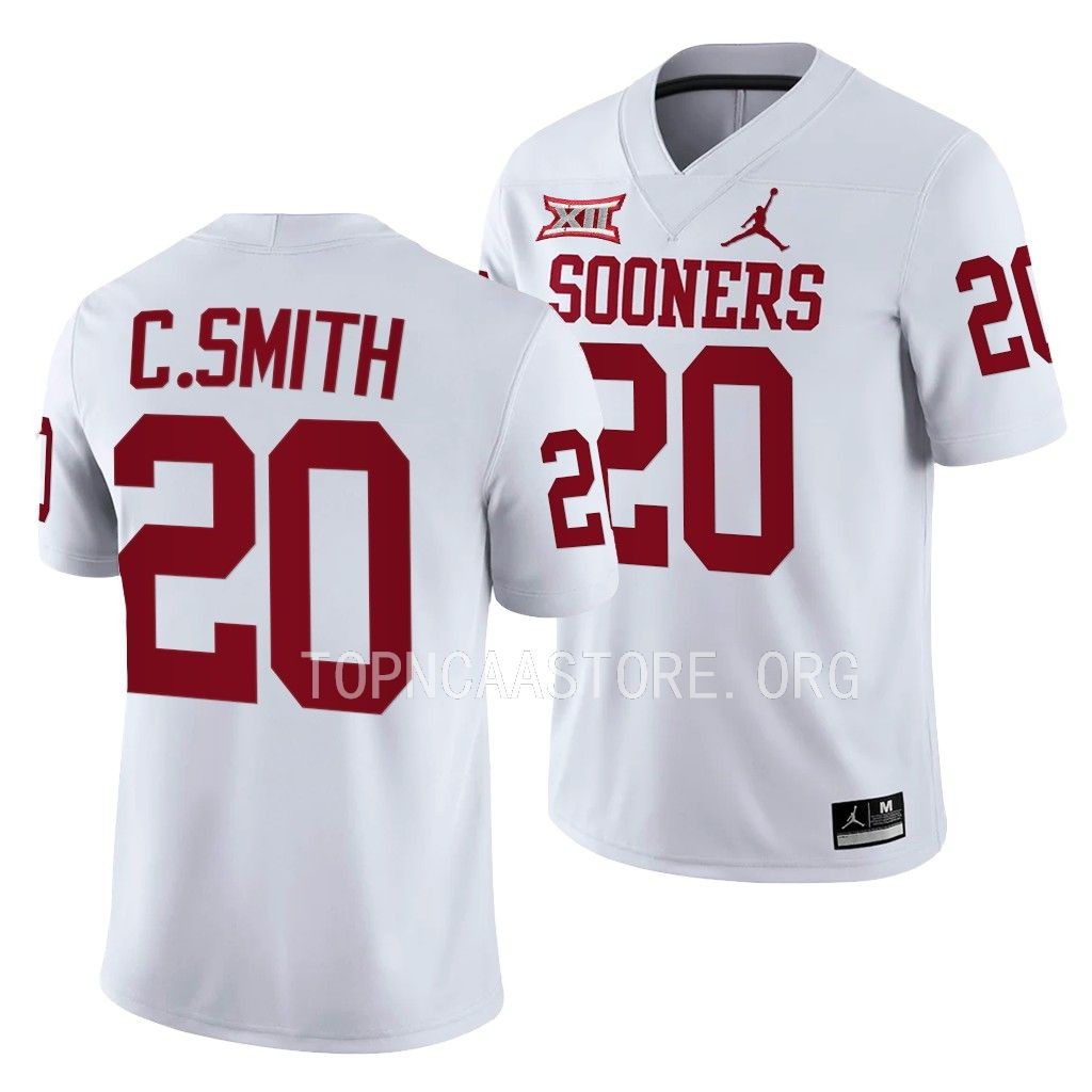Oklahoma Sooners Clayton Smith Jersey 2022 College White #20 Game Men's Shirt