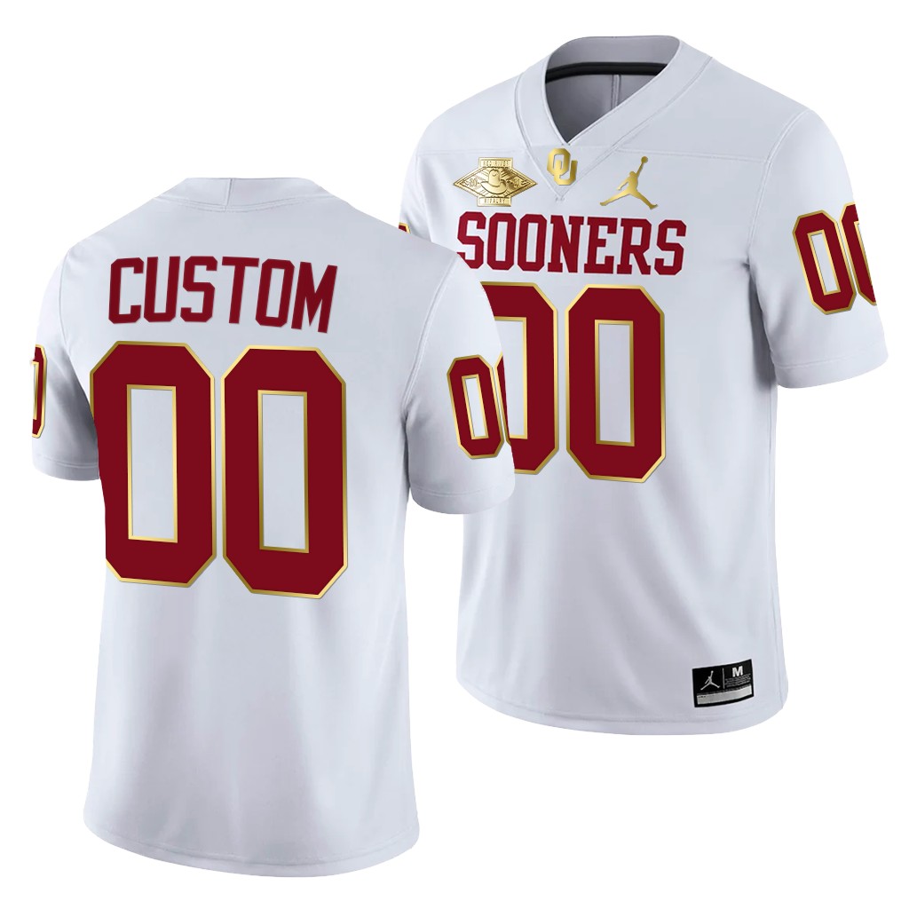 Oklahoma Sooners Custom 00 White 2021 Red River Showdown Golden Patch Jersey Men
