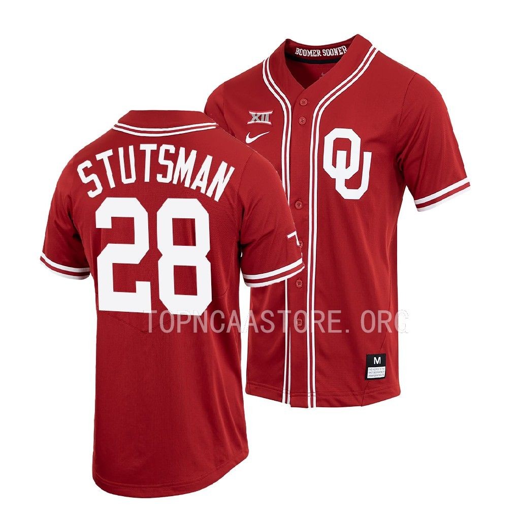 Oklahoma Sooners Danny Stutsman Shirt Crimson #28 Jersey Full-Button