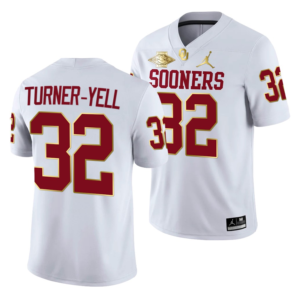 Oklahoma Sooners Delarrin Turner-Yell 32 White 2021 Red River Showdown Golden Patch Jersey Men