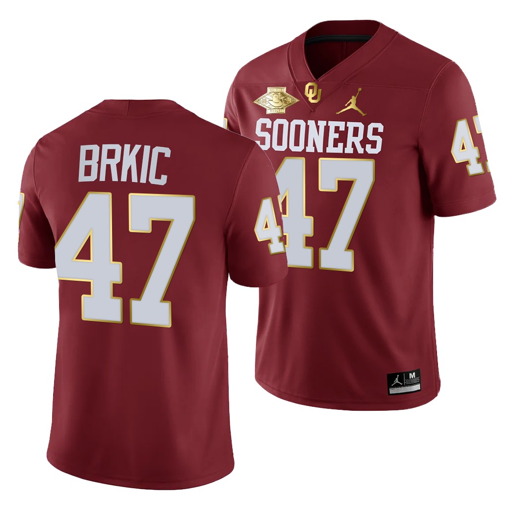Oklahoma Sooners Gabe Brkic 47 Crimson 2021 Red River Showdown Golden Edition Jersey Men
