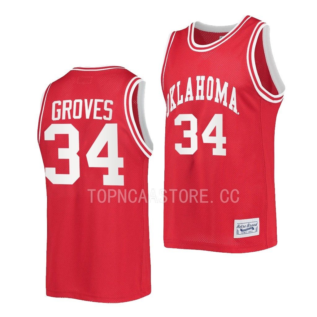 Oklahoma Sooners Jacob Groves Crimson #34 Classic Jersey 2022-23 Retro