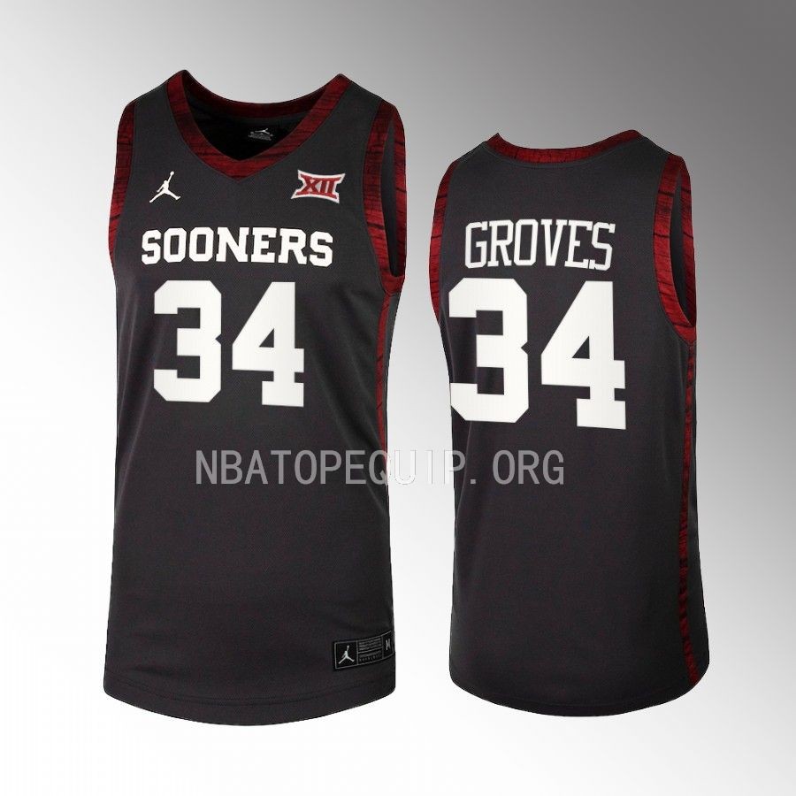 Oklahoma Sooners Jacob Groves Jersey 2022-23 College Anthracite Uniform
