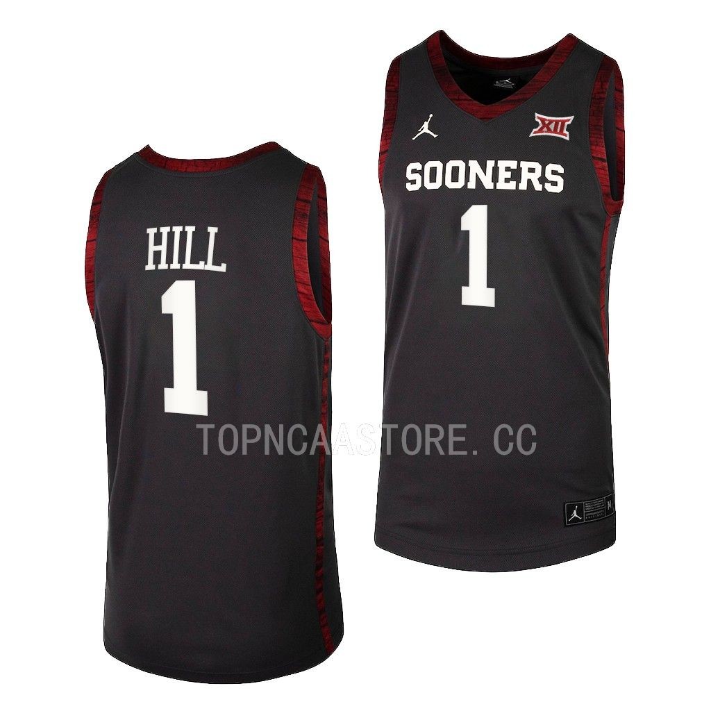 Oklahoma Sooners Jalen Hill College uniform Anthracite #1 Jersey 2022-23