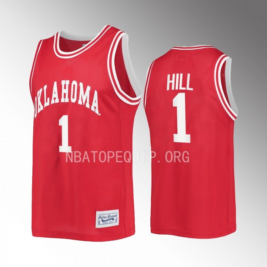 Oklahoma Sooners Jalen Hill Jersey 2022-23 Retro Crimson Classic Uniform