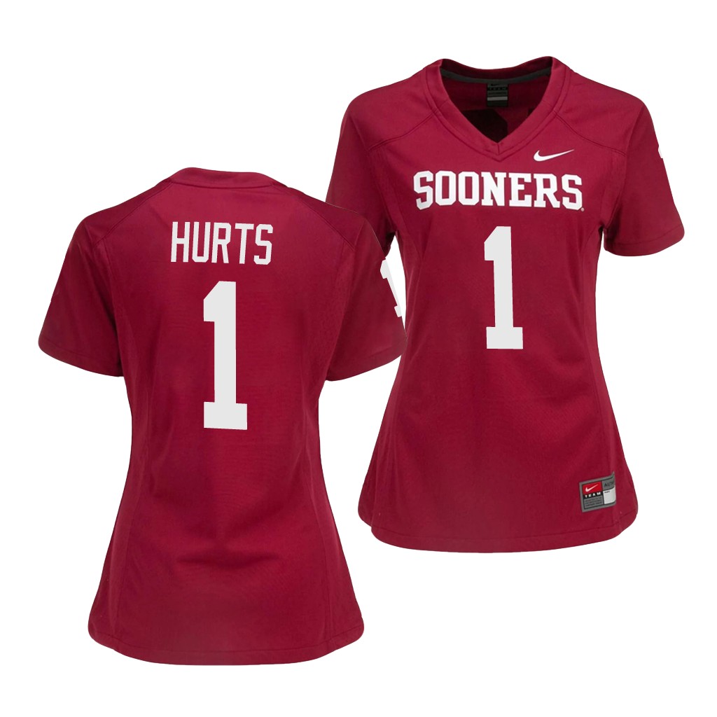 Oklahoma Sooners Jalen Hurts 1 Crimson College Game Jersey Women's