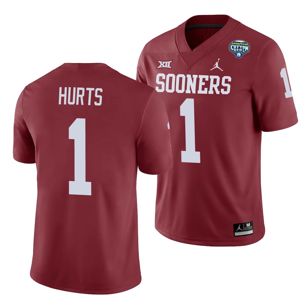 Oklahoma Sooners Jalen Hurts Crimson 2020 Cotton Bowl Game Jersey