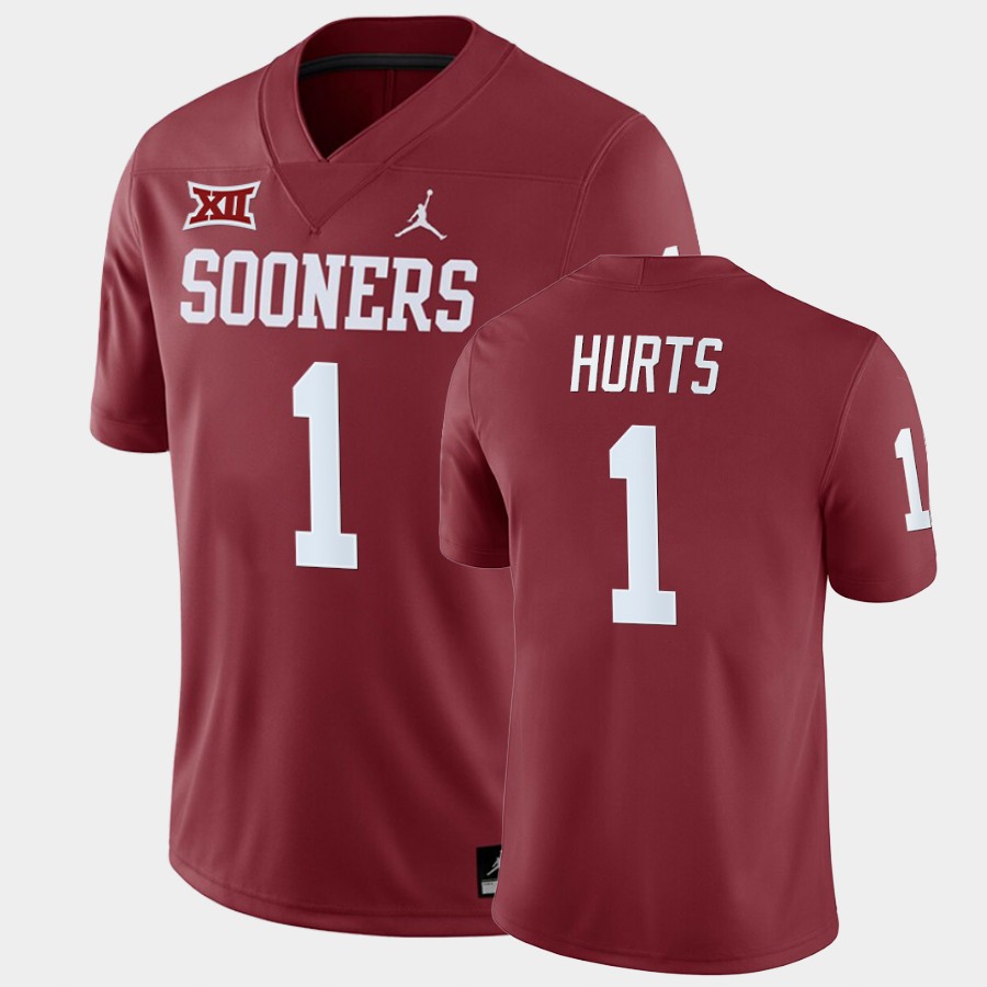 Oklahoma Sooners Jalen Hurts Crimson Home Game Jersey NCAA