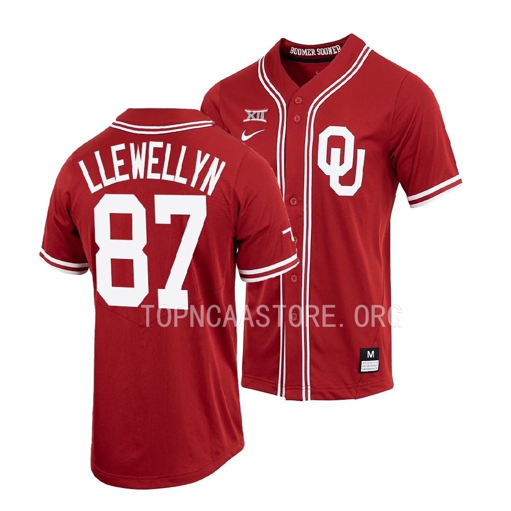 Oklahoma Sooners Jason Llewellyn Shirt Crimson #87 Jersey Full-Button