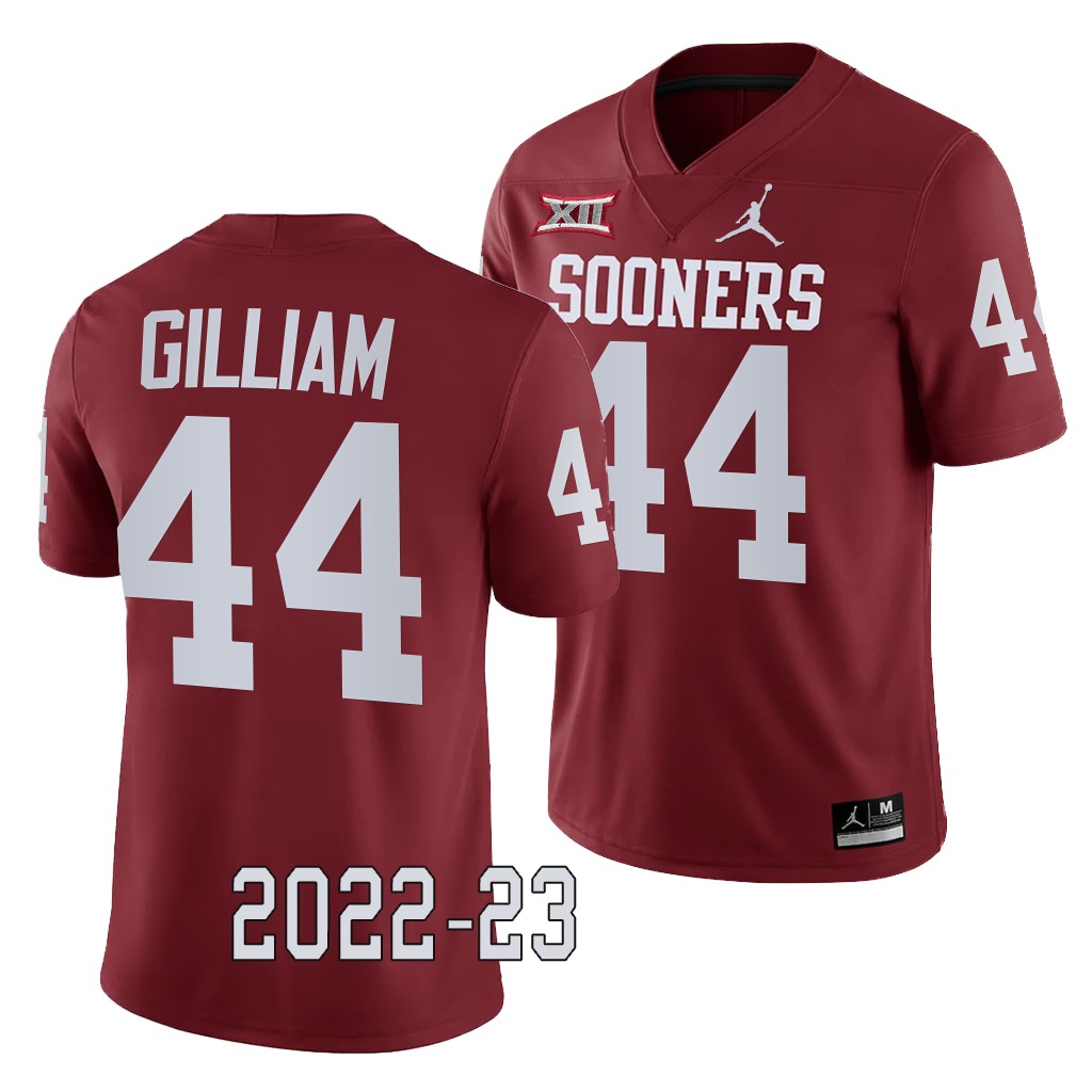 Oklahoma Sooners Kelvin Gilliam College Jersey #44 Crimson 2022-23 Game Uniform