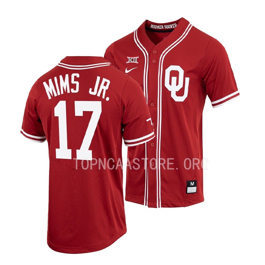 Oklahoma Sooners Marvin Mims Jr. Shirt Crimson #17 Jersey Full-Button