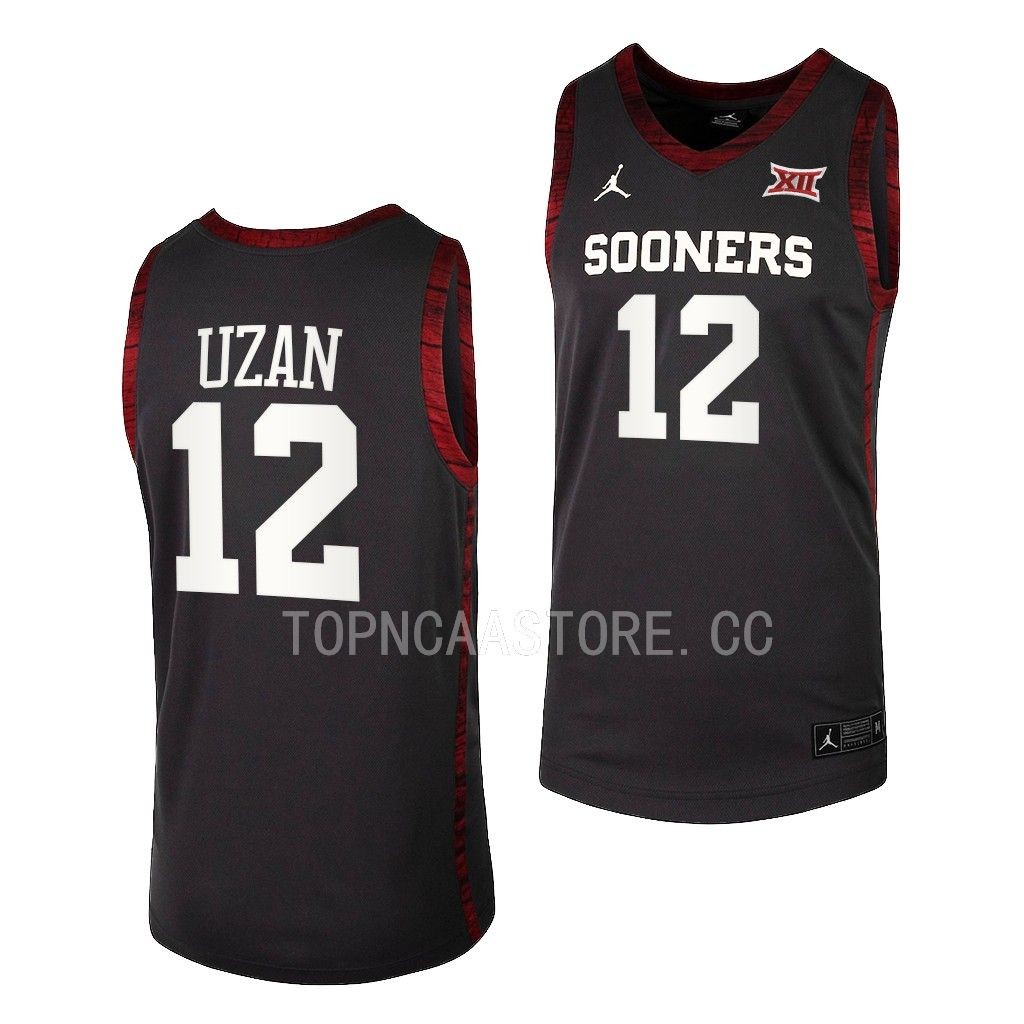Oklahoma Sooners Milos Uzan College uniform Anthracite #12 Jersey 2022-23