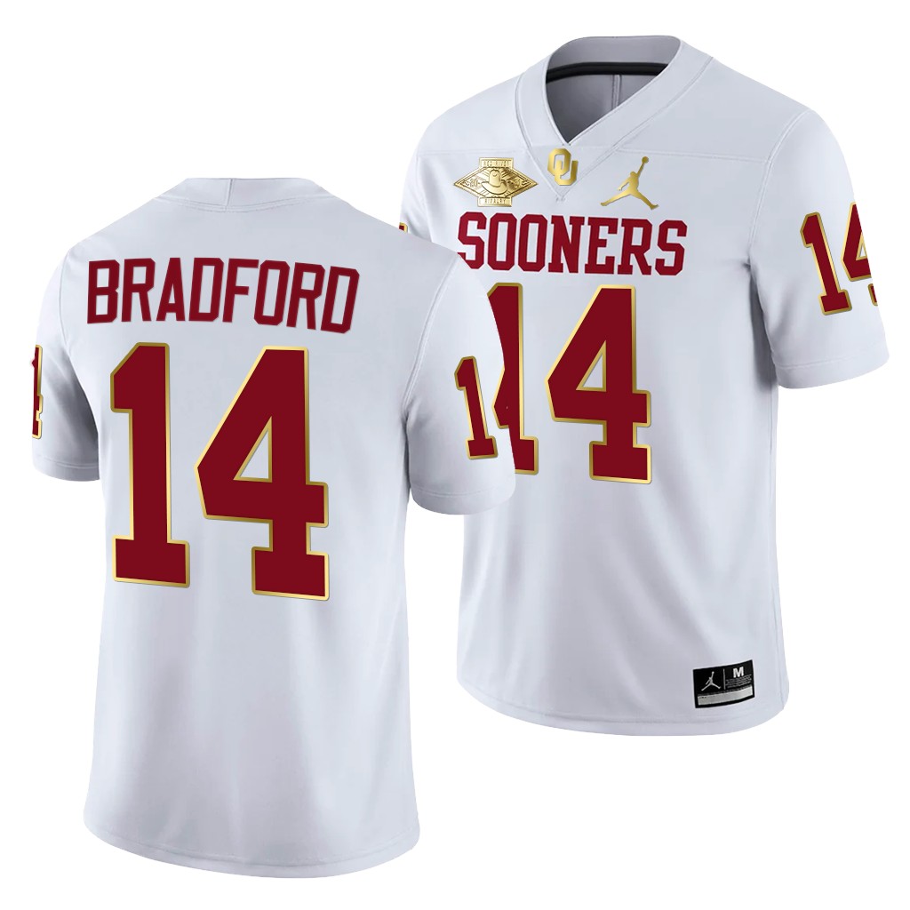 Oklahoma Sooners Sam Bradford 14 White 2021 Red River Showdown NFL Alumni Jersey Men