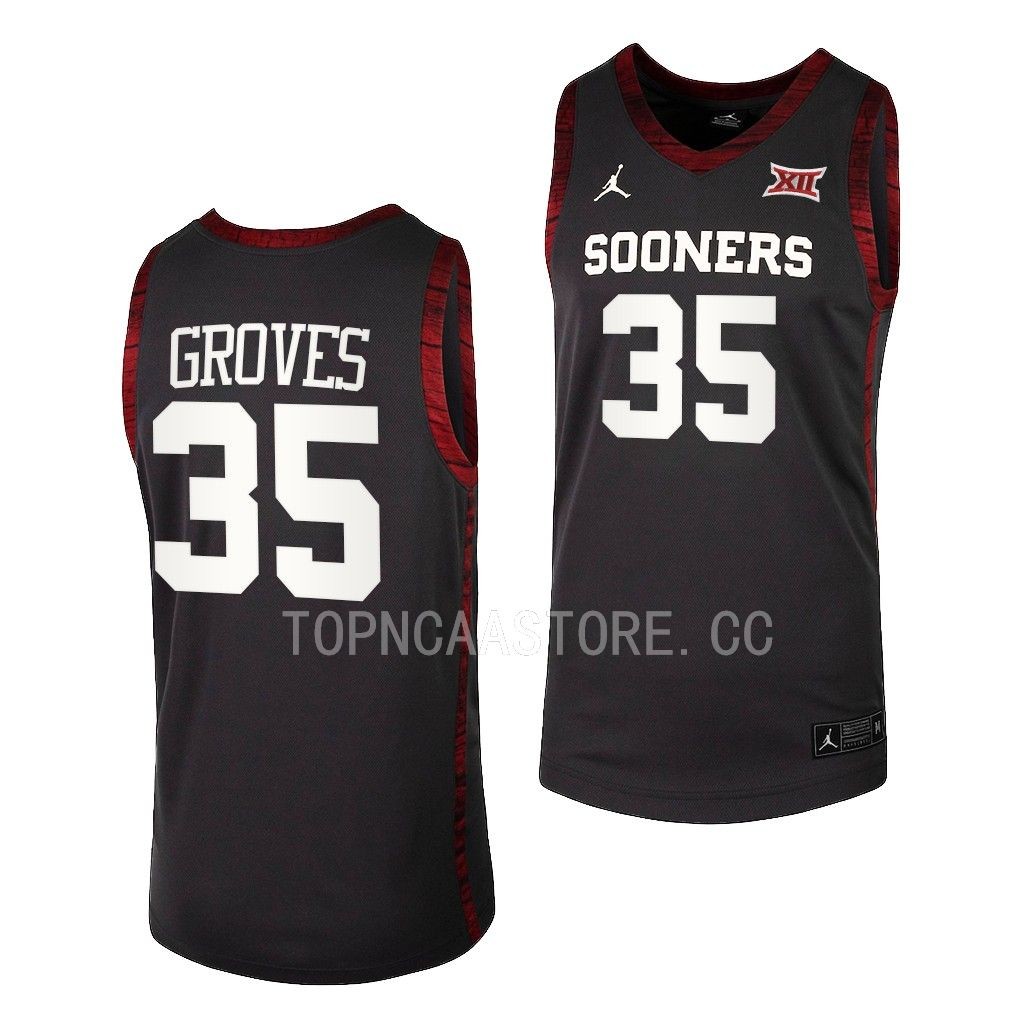 Oklahoma Sooners Tanner Groves College uniform Anthracite #35 Jersey 2022-23