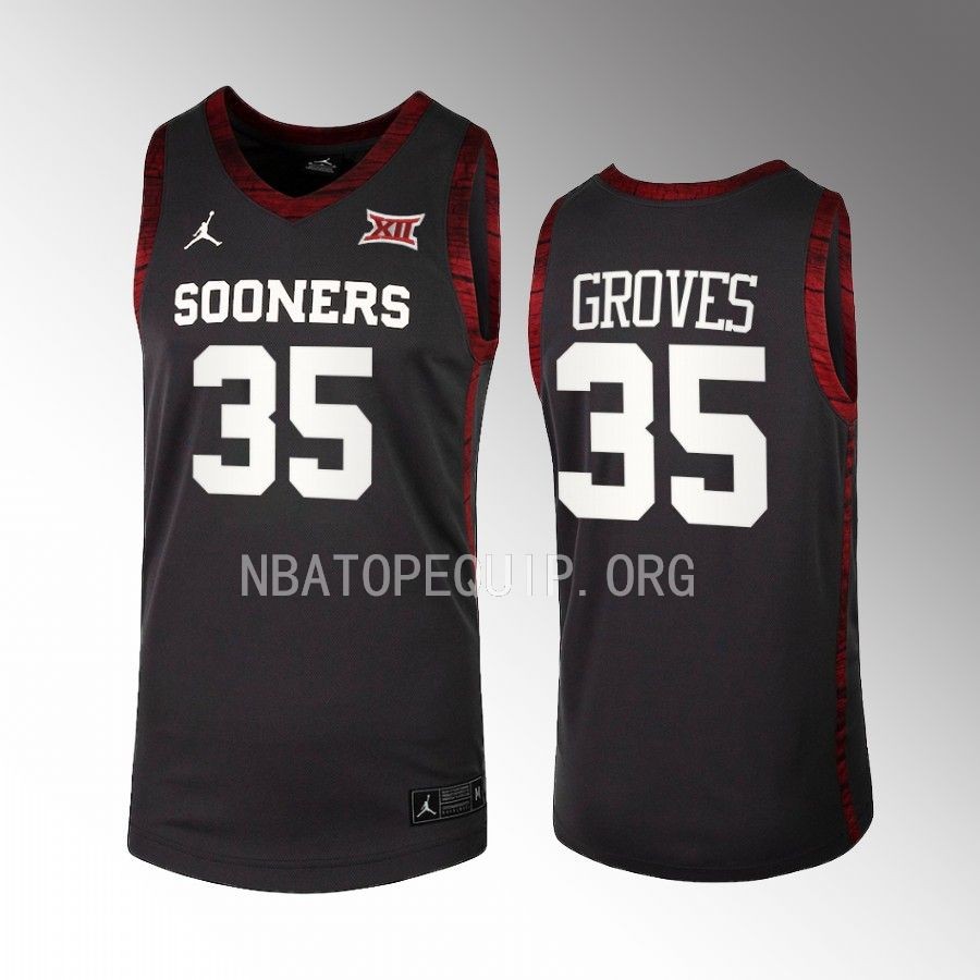 Oklahoma Sooners Tanner Groves Jersey 2022-23 College Anthracite Uniform
