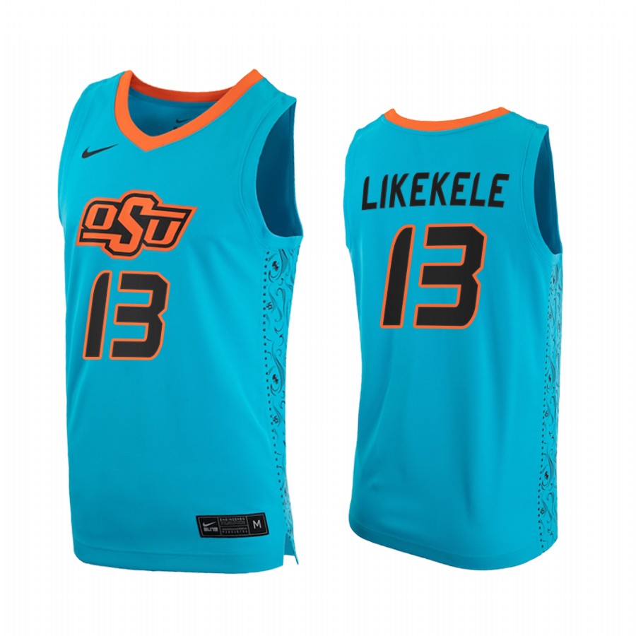 Oklahoma State Cowboys Isaac Likekele Turquoise College 2020-21 Jersey