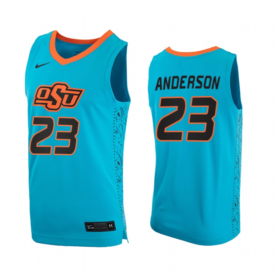Oklahoma State Cowboys James Anderson Turquoise College 2020-21 Jersey