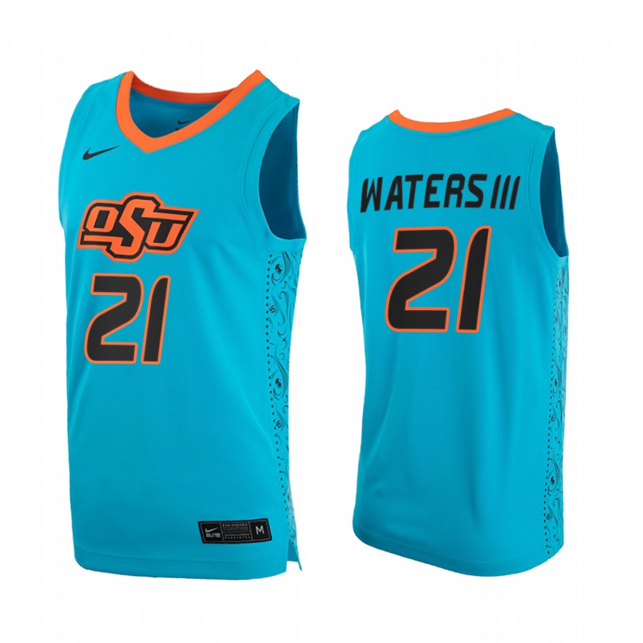 Oklahoma State Cowboys Lindy Waters III Turquoise College 2020-21 Jersey