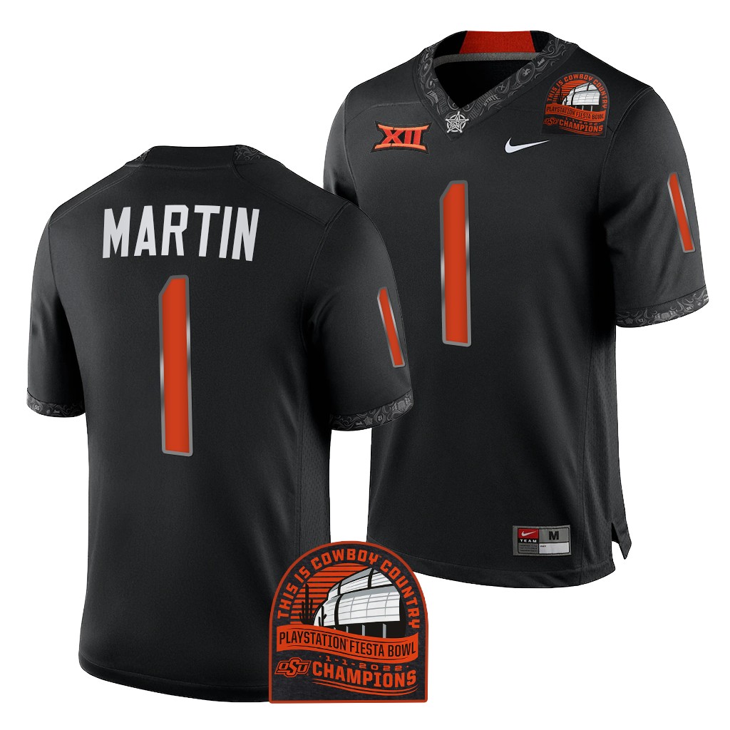 Oklahoma State Cowboys Tay Martin 2022 Fiesta Bowl Champions Jersey #1 Black CFP Uniform