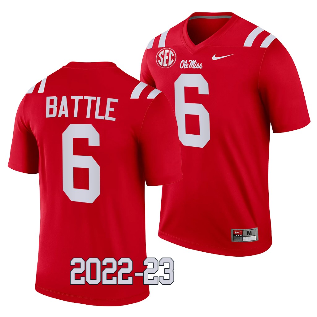 Ole Miss Rebels #6 Miles Battle 2022-23 College Red Legend Jersey Men's