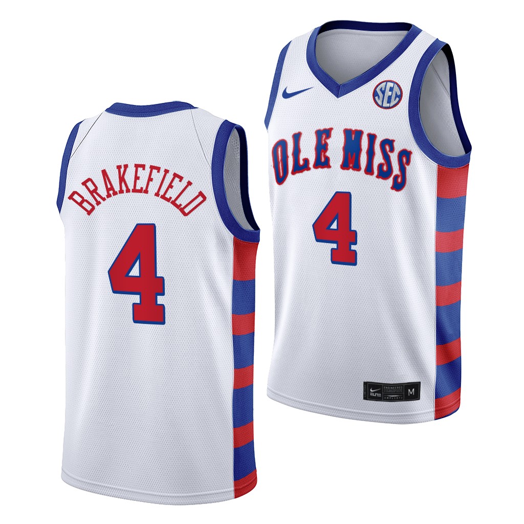 Ole Miss Rebels Jaemyn Brakefield #4 White Throwback Jersey 2021 transfer