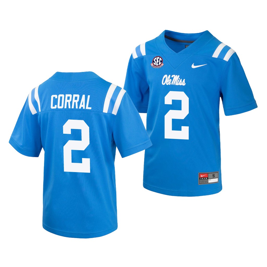 Ole Miss Rebels Matt Corral 2 Powder Blue Jersey Men's College Uniform