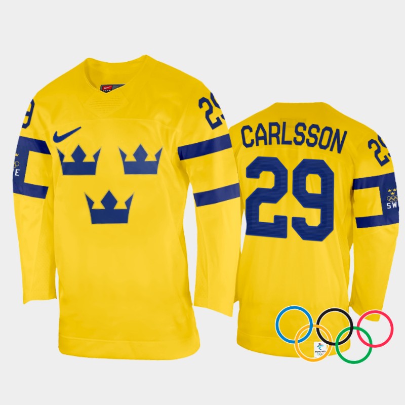 Olivia Carlsson Sweden Women's Yellow Home Jersey 2022 Winter Olympics