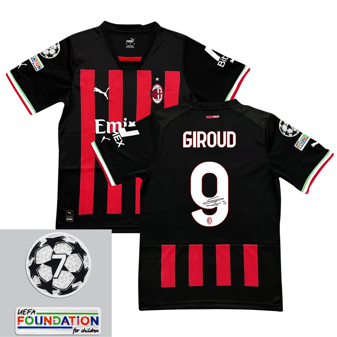 Olivier Giroud 9 Signed AC Milan 2022/23 Home Men Soccer Jersey – Red/Black