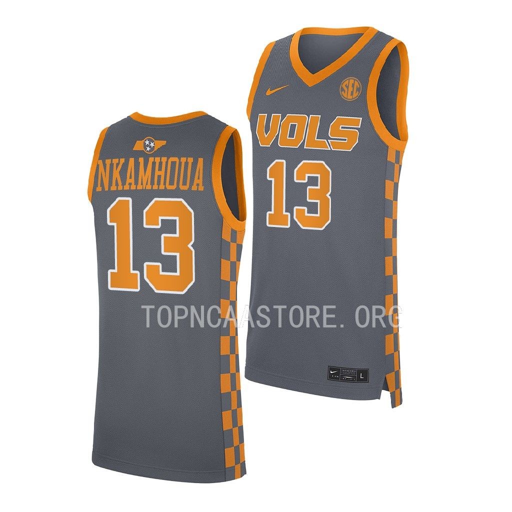 Olivier Nkamhoua #13 Tennessee Volunteers NCAA Jersey 2022-23 Grey