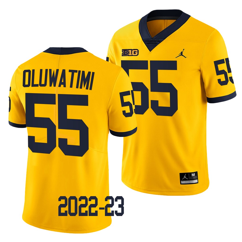 Olusegun Oluwatimi Michigan Wolverines #55 Maize Jersey 2022-23 College Men's Limited Uniform