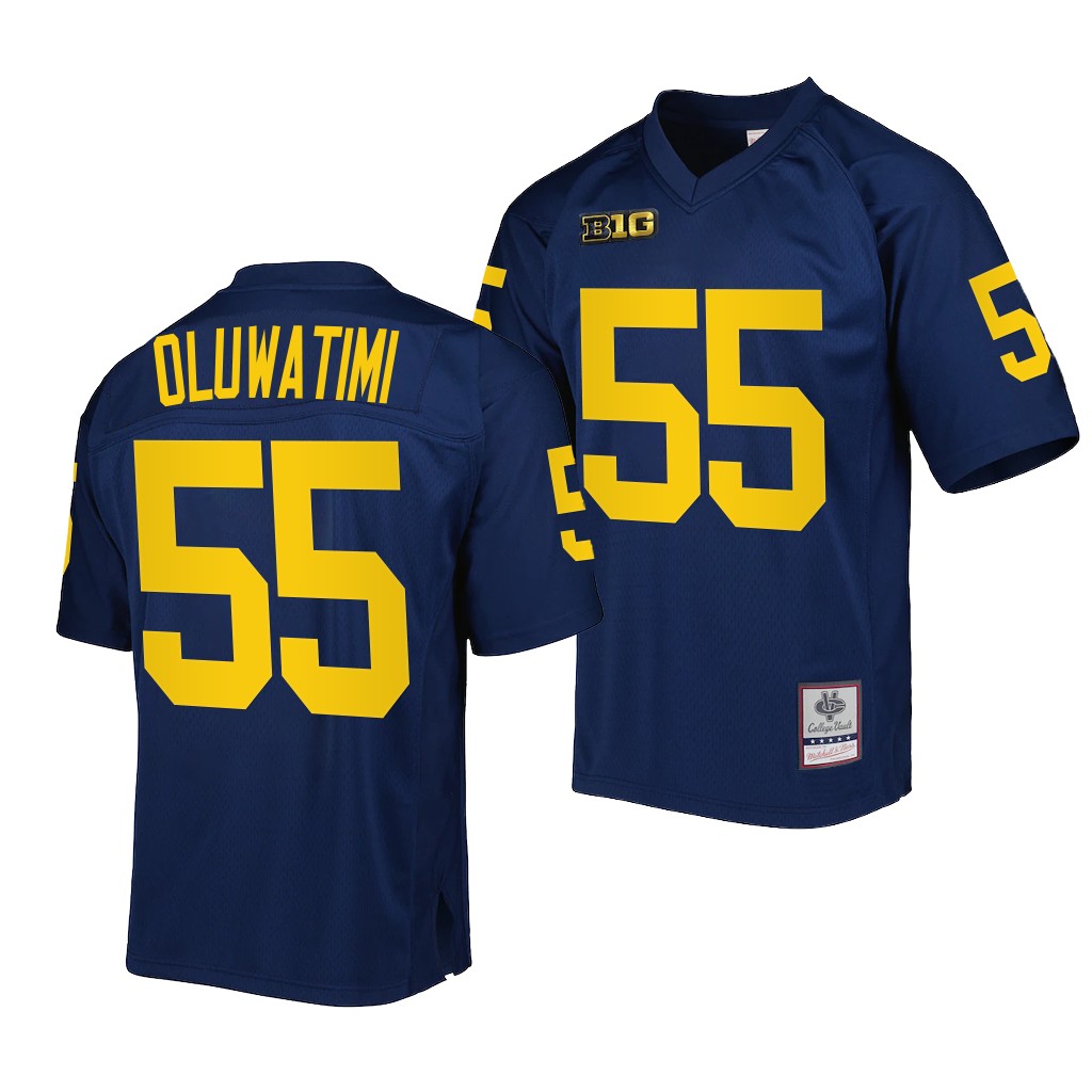 Olusegun Oluwatimi Michigan Wolverines #55 Navy Jersey Men's Mitchell Ness Uniform