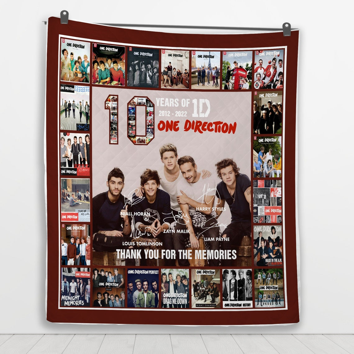 One Direction 10 Years Fleece Blanket, One Direction Thank You For The Memories, One Direction Album Music Blanket