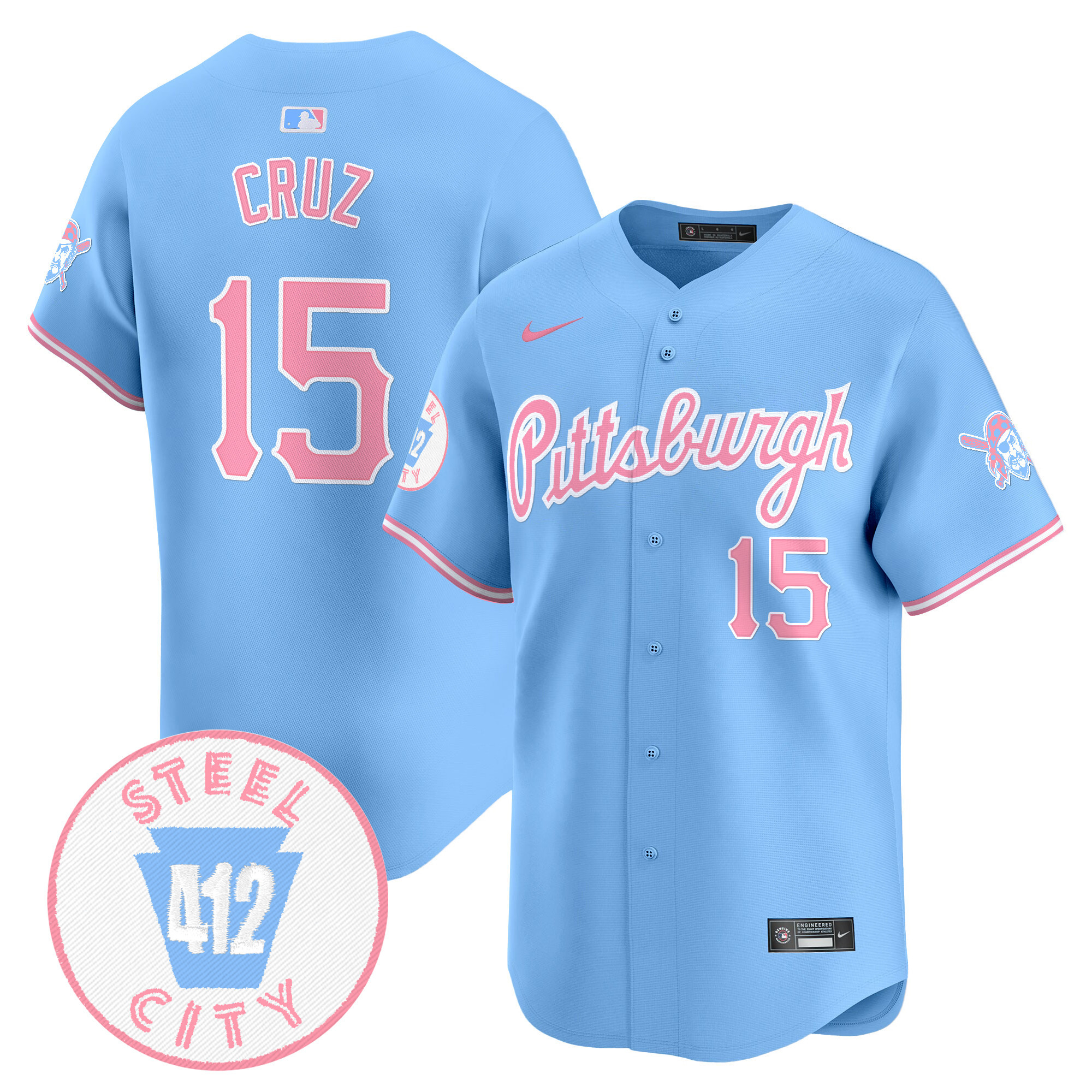 Oneil CruzUnisex Pittsburgh Pirates Bubblegum Pink Vapor Premier Limited Light Blue Jersey - All Stitched