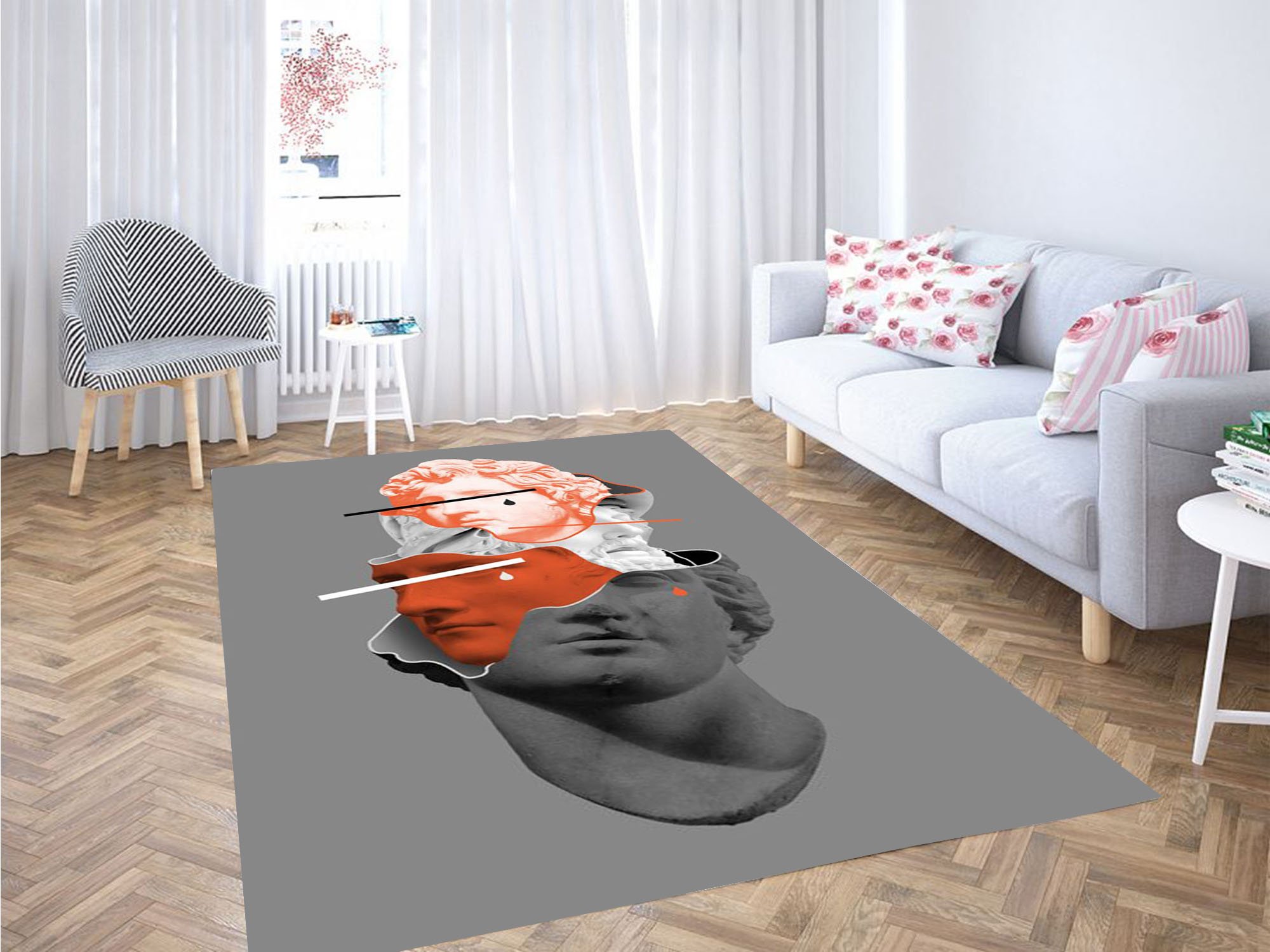 Orange And Grey Wallpaper Carpet Rectangle Rug