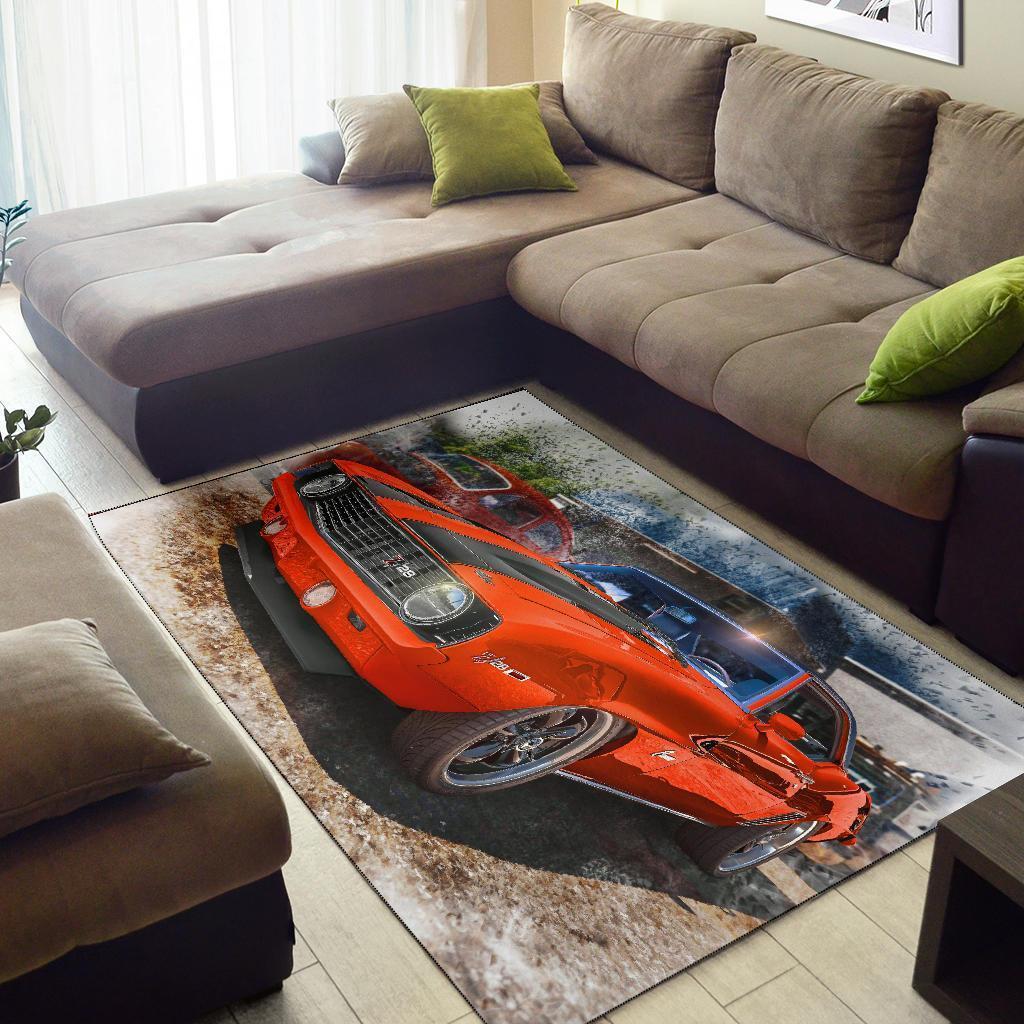 Orange Chevy Camaro Muscle Car Art Area Rectangle Rug