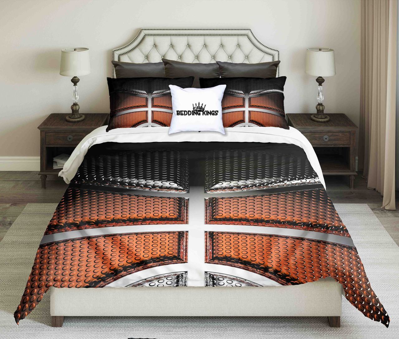Orangeblackilver Basketball Design Kings 3D Customized Duvet Cover Bedding Set