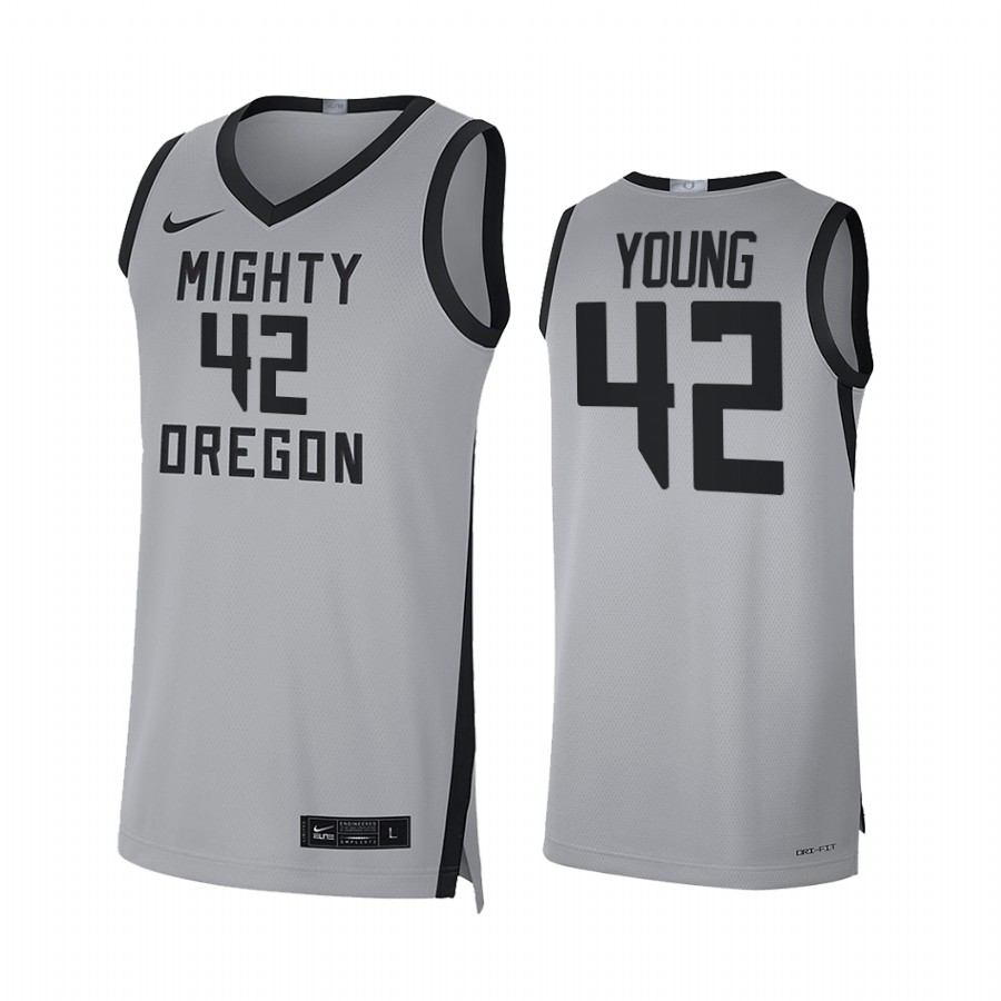 Oregon Ducks Jacob Young Jersey 2022 College Grey Mighty Limited Uniform
